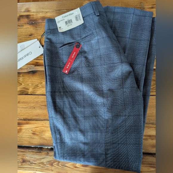NWT Calvin Klein Charcoal Checkered Trousers - Picture 1 of 4